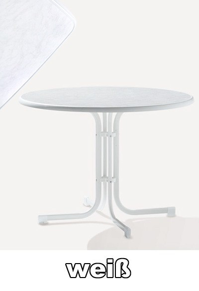 SIEGER Gartentisch klappbar rund Ø 100 cm weiß Stahl