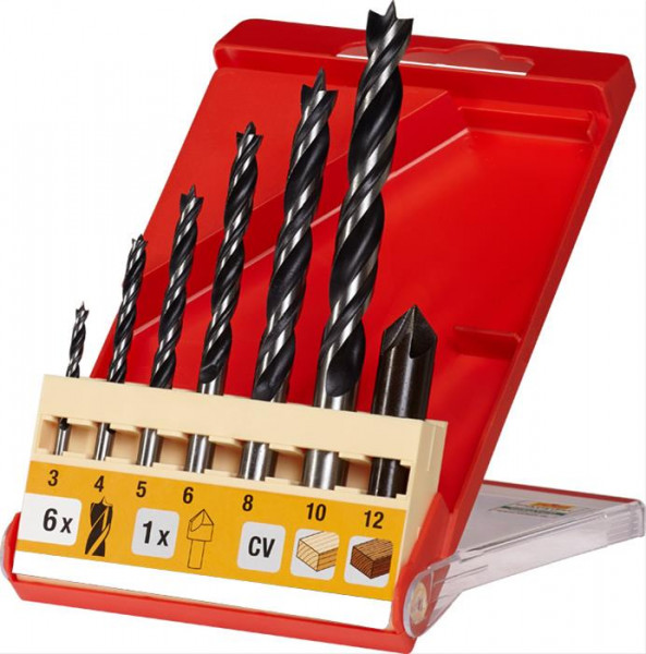 Holzspiralbohrersatz, CV Stahl, 2-Fasen Spirale, 5-, 7- und 8-tlg.