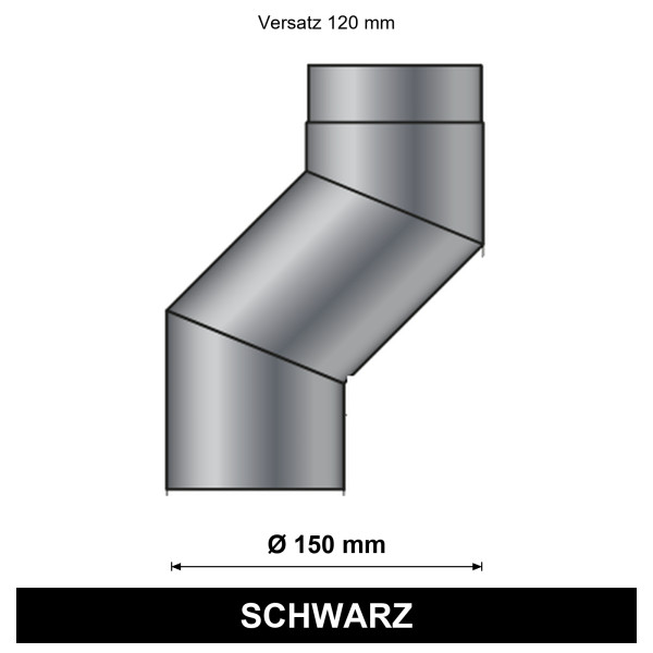 EdiFire S-Bogen Ø 150 mm, Versatz 120 mm, schwarz