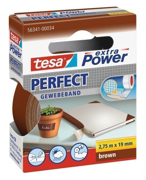 tesa® extra Power Perfect Gewebeband 2,75 m x 19 mm braun