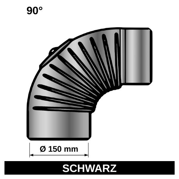 ediFire Ofenrohrbogen gerippt 90° Ø 150 mm, mit Tür, schwarz