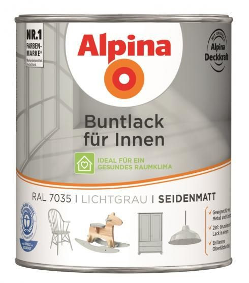 Alpina Buntlack für Innen Lichtgrau RAL7035 glänzend 750ml