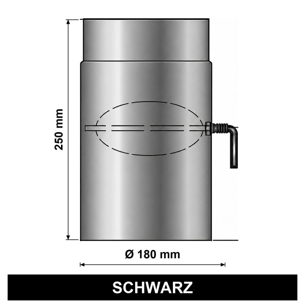 ediFire Ofenrohr mit Drosselklappe Ø 180 mm, 250 mm, schwarz