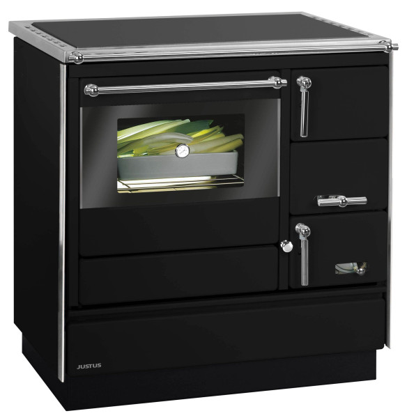 Justus Festbrennstoffherd Linz Schwarz Chrom Links