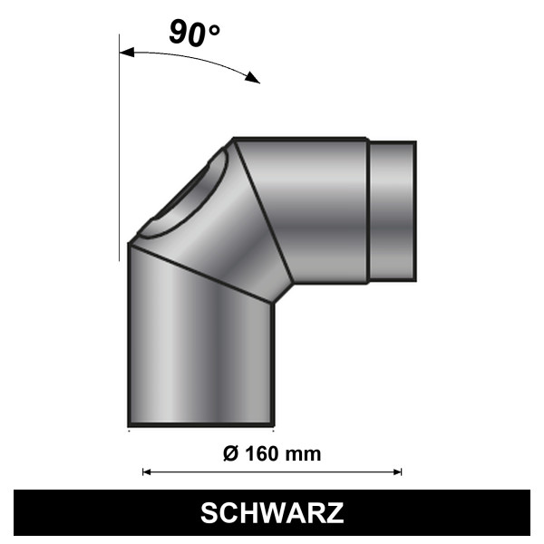 EdiFire Bogen 90° Ø 160 mm mit Reinigung, schwarz