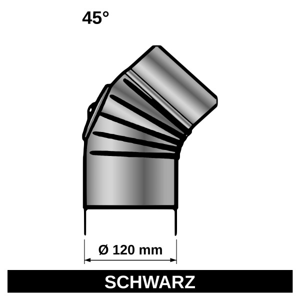 ediFire Ofenrohrbogen gerippt 45° Ø 120 mm, mit Tür, schwarz