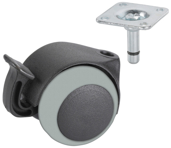 Parkett-Doppelrolle 50mm KS-schwarz Platte 38x38mm