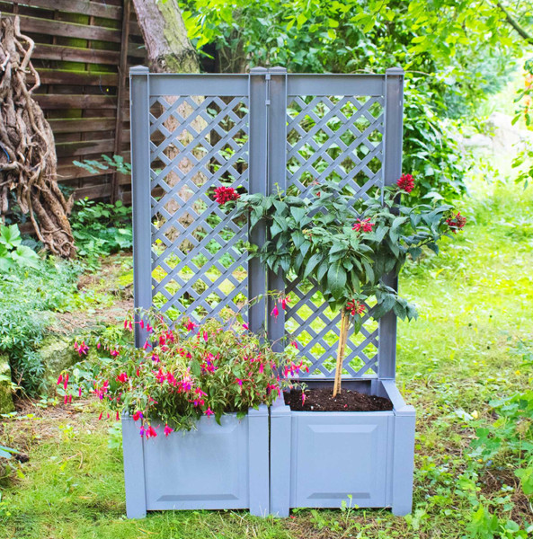 KHW Pflanzkasten mit Spalier 2er Set klein 43 cm grau