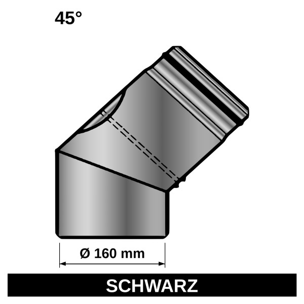 Ofenrohr / Rauchrohr Bogenknie 45° Ø160mm Senotherm schwarz mit Tür