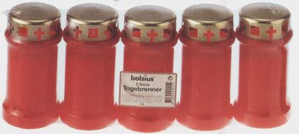 Bolsius Grablicht / Dauerbrenner Nr. 3 rot mit Deckel 5 Stück