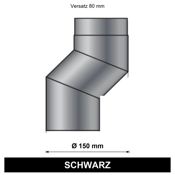 EdiFire S-Bogen Ø 150 mm, Versatz 80 mm, schwarz