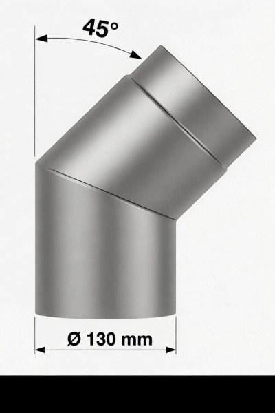 Ofenrohrbogen 45° Ø 130 mm Schwarz – 2 mm Stahl ohne Öffnung