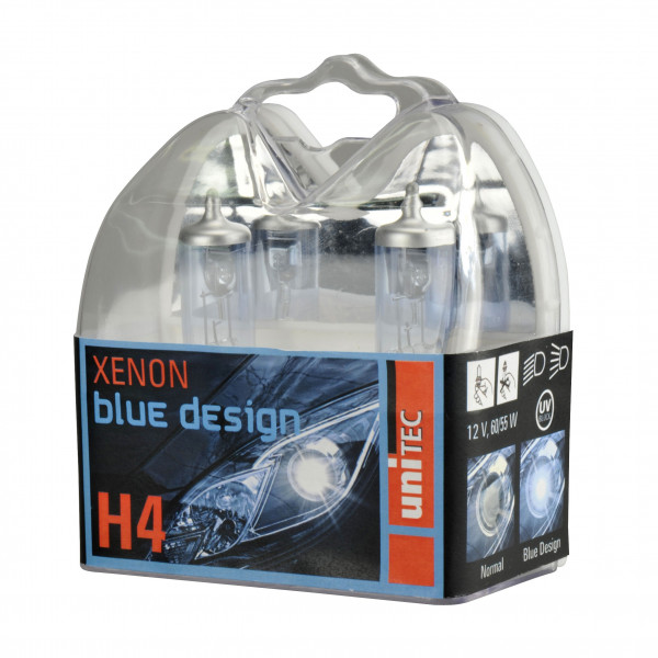 Unitec Halogenlampen Xenon Blue Design H4 12V / 60/55 W 2 Stück