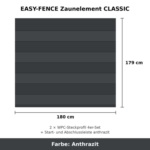 EASY-FENCE Zaunelement CLASSIC Anthrazit 180 x 179 cm komplett