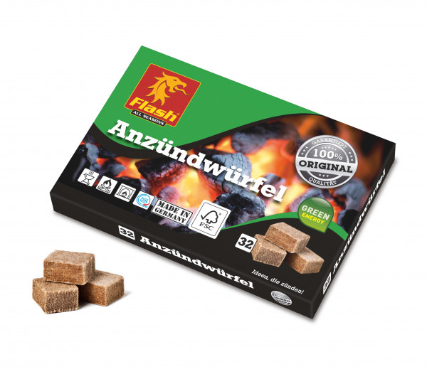 Grillanzünder / Kamin Anzünder Flash Holz & Wachs 32 Stück | Grillkohle