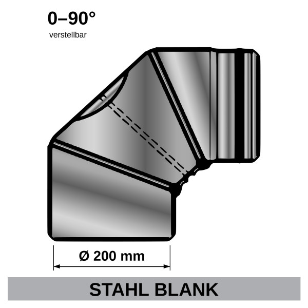 Ofenrohr Bogenknie verstellbar 0-90° Ø200mm Stahl blank mit Tür