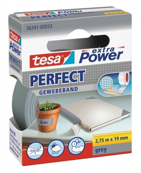 tesa® extra Power Perfect Gewebeband 2,75 m x 19 mm grau