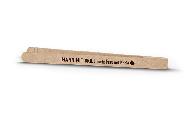Grillzange Holz "Mann mit Grill sucht Frau mit Kohle"