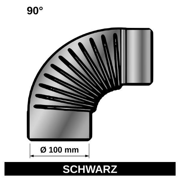 ediFire Ofenrohrbogen gerippt 90° Ø 100 mm, schwarz