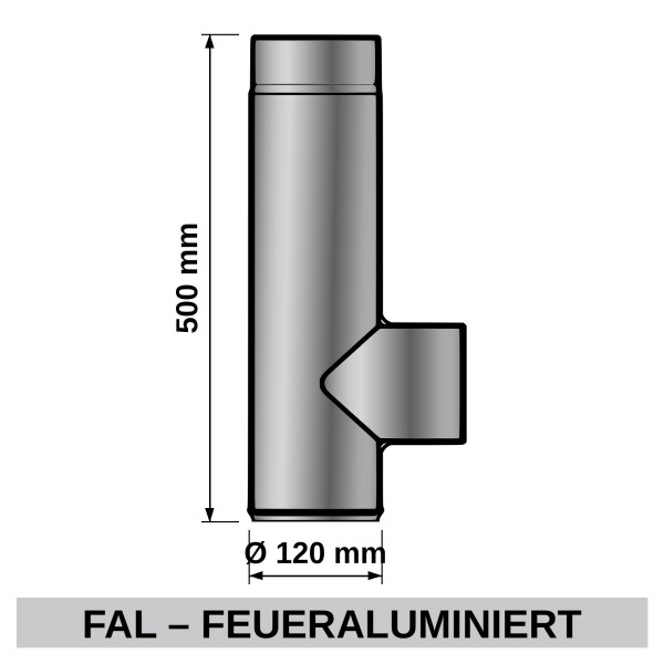 ediFire Ofenrohr-T-Stück mit Kapsel Ø 120 mm, 500 mm, feueraluminiert