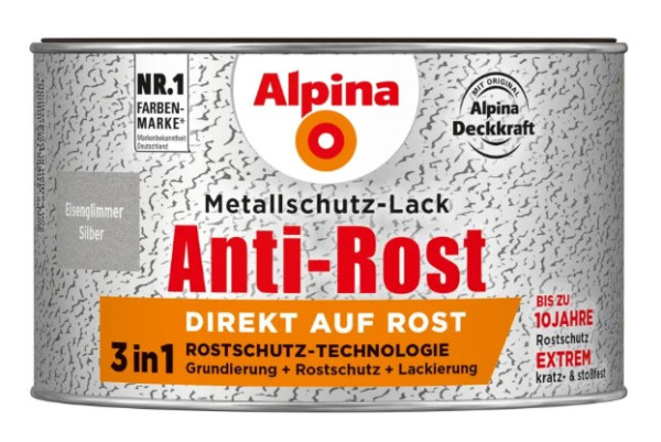 Alpina Metallschutz-Lack Anti-Rost Eisenglimmer Silber 300ml