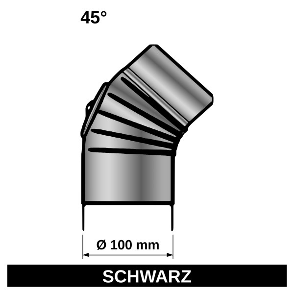 ediFire Ofenrohrbogen gerippt 45° Ø 100 mm, mit Tür, schwarz