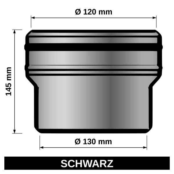 Ofenrohr Reduzierung 120weit auf 130eng schwarz