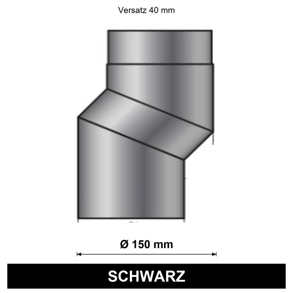 EdiFire S-Bogen Ø 150 mm, Versatz 40 mm, schwarz