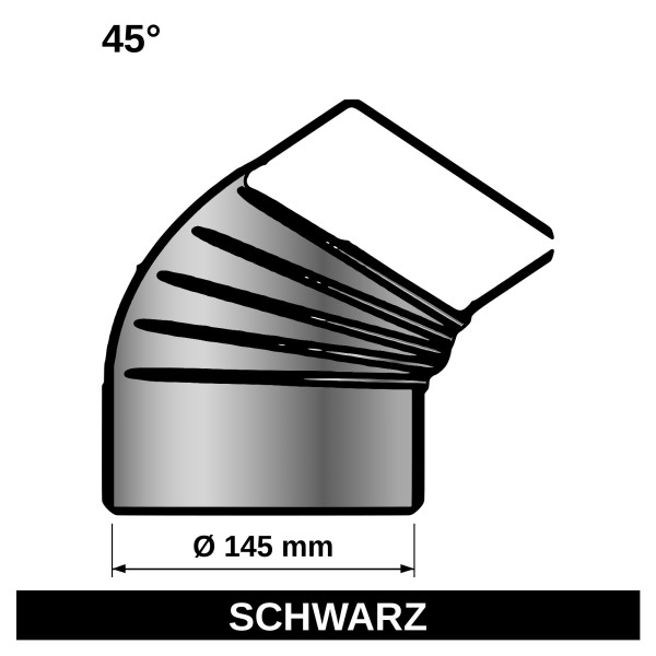ediFire Ofenrohrbogen gerippt 45° Ø 145 mm, schwarz