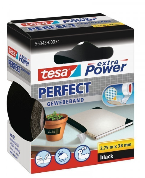 tesa® extra Power Perfect Gewebeband 2,75 m x 38 mm schwarz