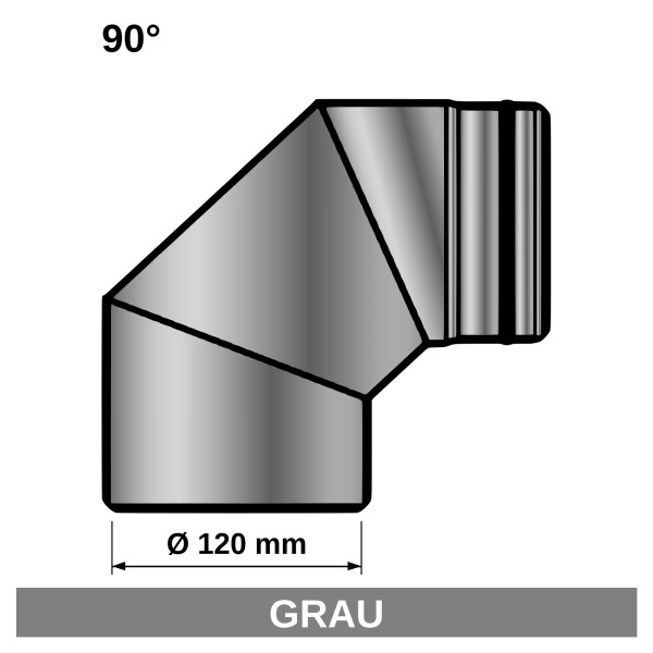 Ofenrohr Rauchrohr Uni-Bogenknie 90° Ø120mm Senotherm grau o. T.