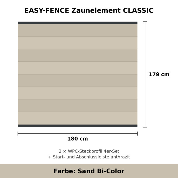 EASY-FENCE Zaunelement CLASSIC Sand Bi-Color 180 x 179 cm komplett