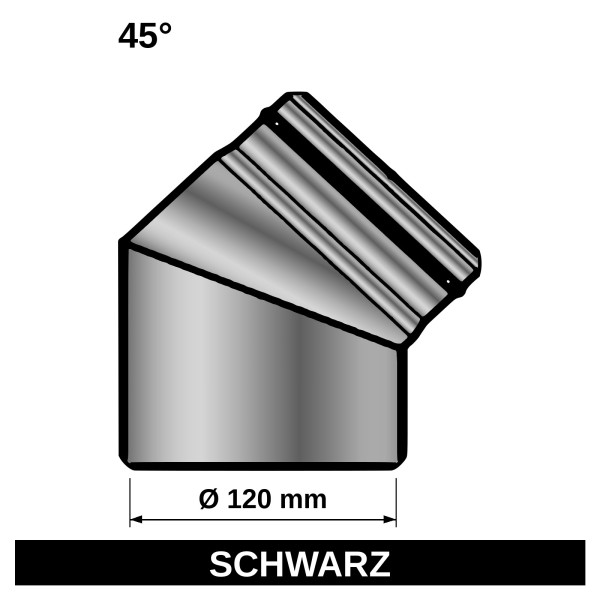 Ofenrohr Rauchrohr Bogenknie 45° Ø120mm Senotherm schwarz ohne Tür