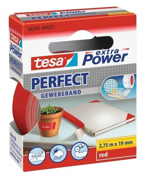 tesa® extra Power Perfect Gewebeband 2,75 m x 19 mm rot