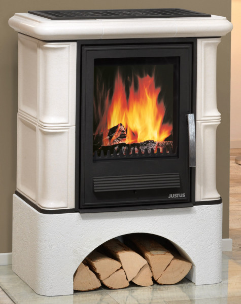 Kaminofen / Kachelkamin Justus Bavaria mit Sockel Ahorn Weiß 7 kW