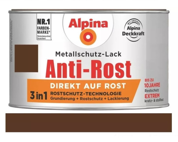 Alpina Metallschutz-Lack Anti-Rost Glänzend 300 ml RAL 8011 Braun