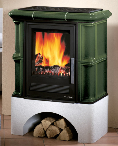 Kaminofen / Kachelkamin Justus Bavaria mit Sockel grün 7 kW