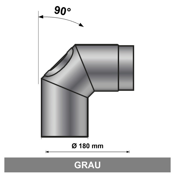 EdiFire Ofenrohrbogen 90° Ø 180 mm mit Reinigungsöffnung, grau