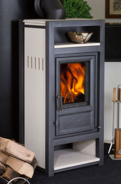 Kaminofen Globe-fire Luna II H raumluftunabh Guss Naturstein creme 6kW