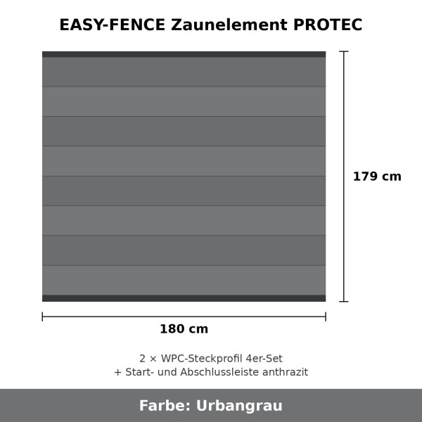 EASY-FENCE Zaunelement PROTEC Urbangrau 180 x 179 cm komplett