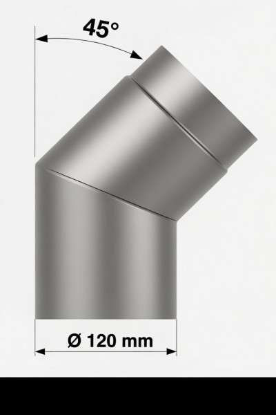 Ofenrohrbogen 45° Ø 120 mm Schwarz – 2 mm Stahl o. Öffnung