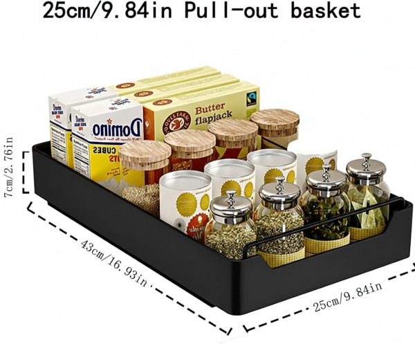 Teleskopschublade zum Kleben – Schwarzer Küchen-Organizer (43 x 25 cm)