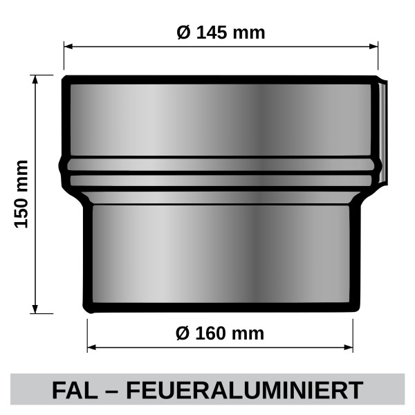 ediFire Ofenrohr-Reduzierung Ø 160 auf 145 mm, feueraluminiert