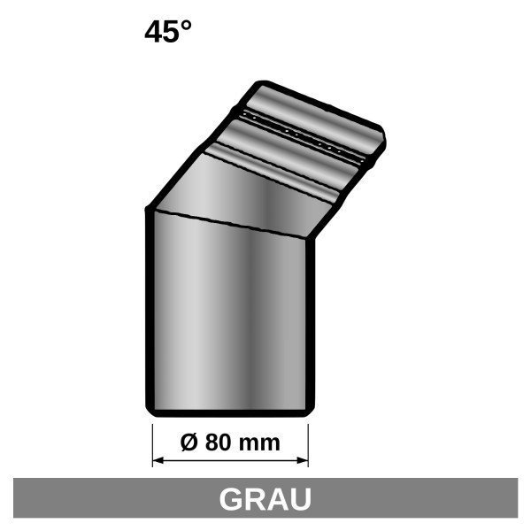 Bogenknie 45° für Pelletofen Senotherm 0,8mm grau Ø80mm ohne Tür