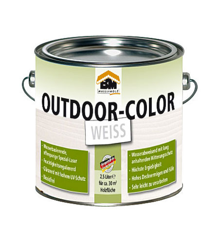 BM Massivholz Holzschutzlasur Outdoor-Color Farbe weiß 2,5Liter