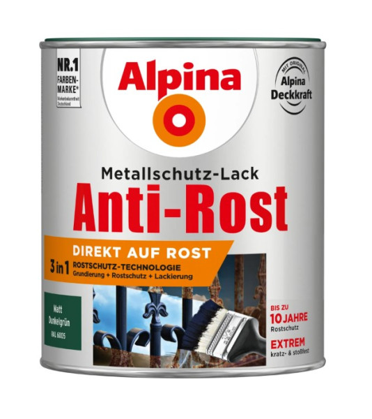 Alpina Metallschutz-Lack Anti-Rost Dunkelgrün matt 750ml