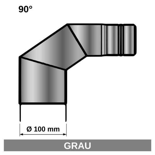 Bogenknie 90° für Pelletofen Senotherm 0,8mm grau Ø100mm ohne Tür