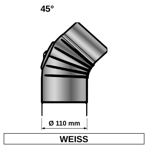 ediFire Ofenrohrbogen gerippt 45° Ø 110 mm, mit Tür, weiß
