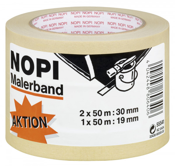 NOPI® Klebeband / Malerkrepp 19mm/30mmx50m Set 3 Rollen