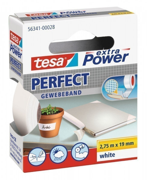 tesa® extra Power Perfect Gewebeband 2,75 m x 19 mm weiss